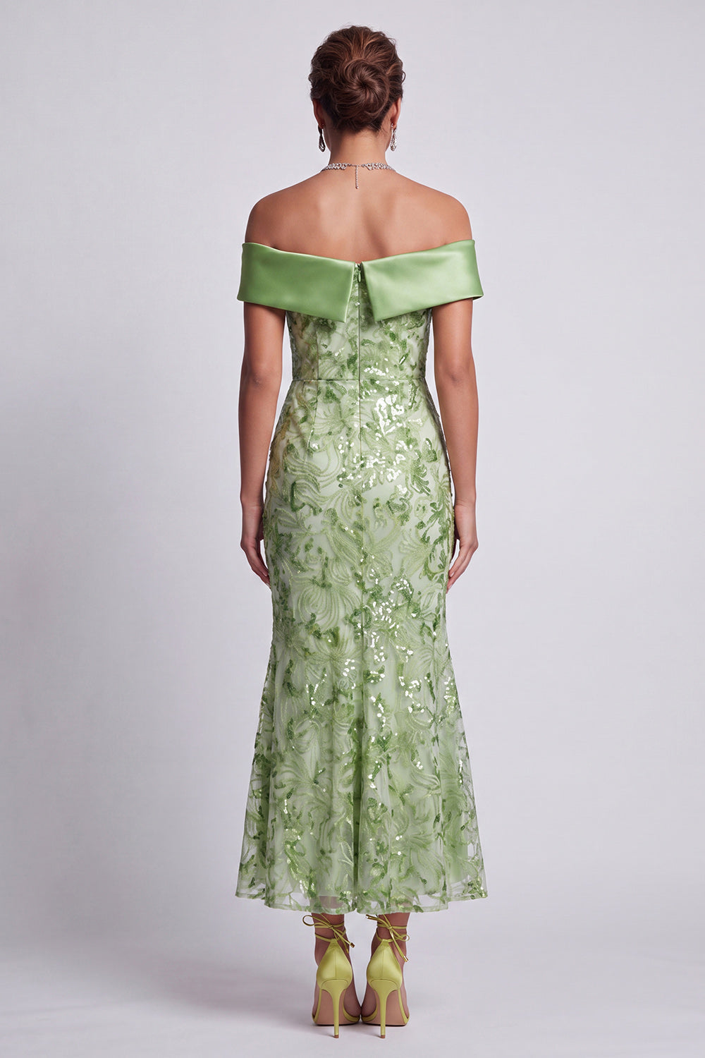 Robe Midi Sirène Perléé Épaules Dénudées Blush pour Mère de la Mariée