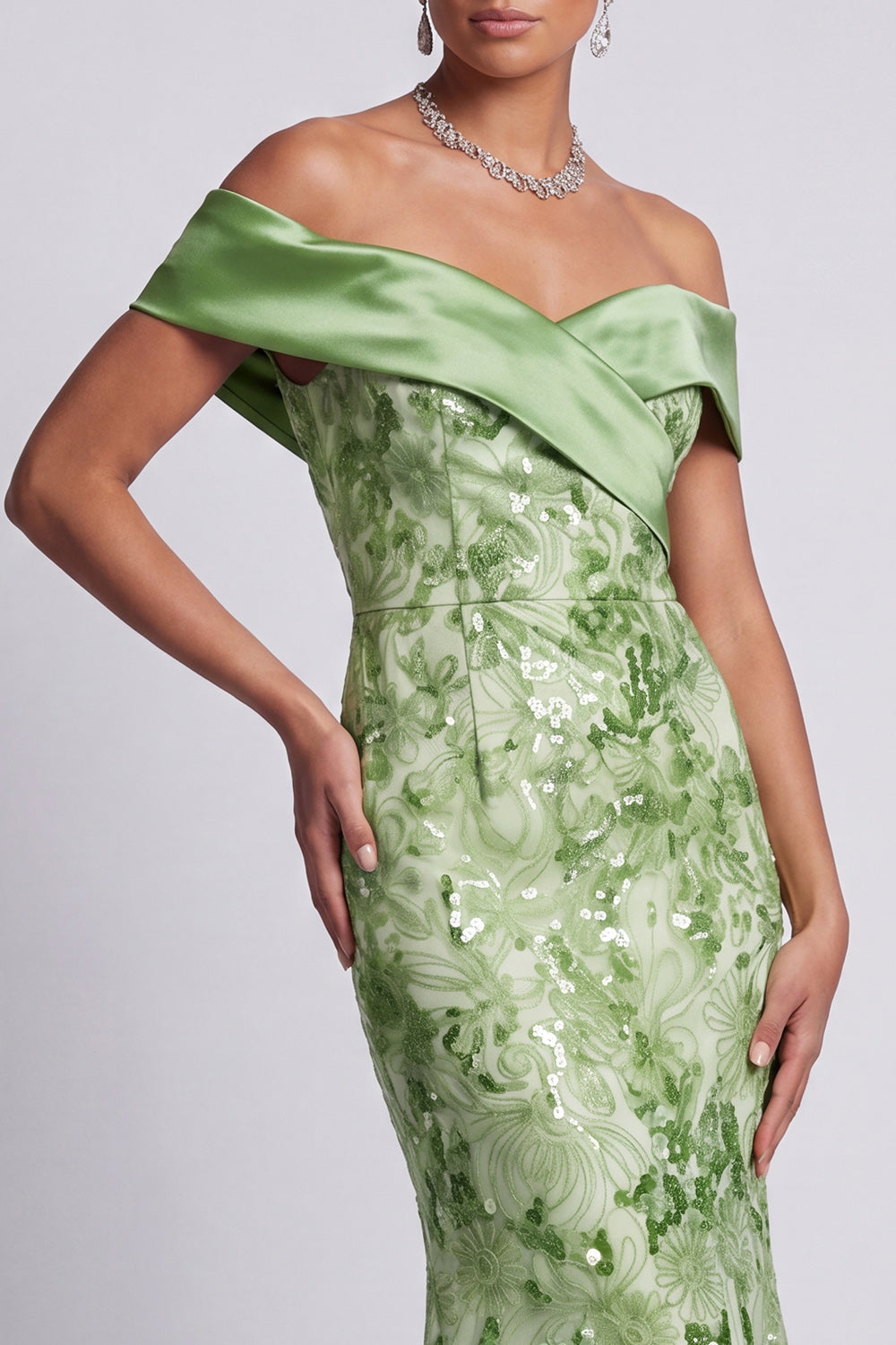 Robe Midi Sirène Perléé Épaules Dénudées Blush pour Mère de la Mariée