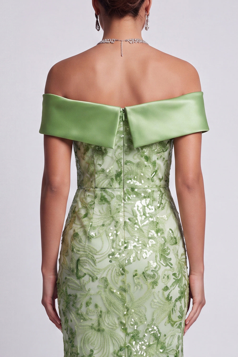Robe Midi Sirène Perléé Épaules Dénudées Blush pour Mère de la Mariée