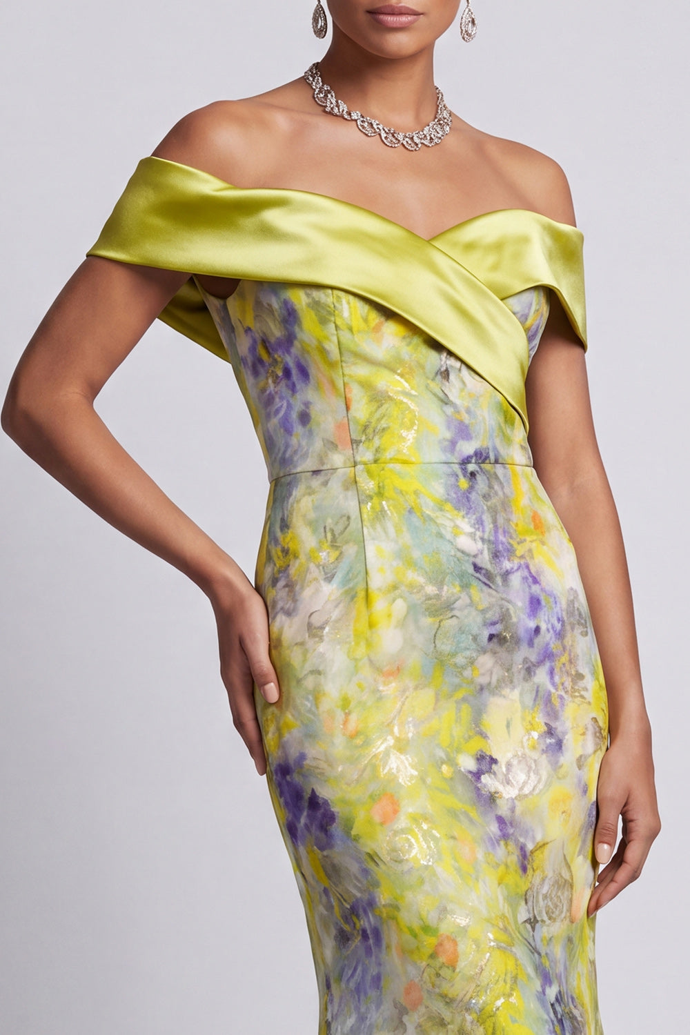Robe Midi Sirène Perléé Épaules Dénudées Blush pour Mère de la Mariée