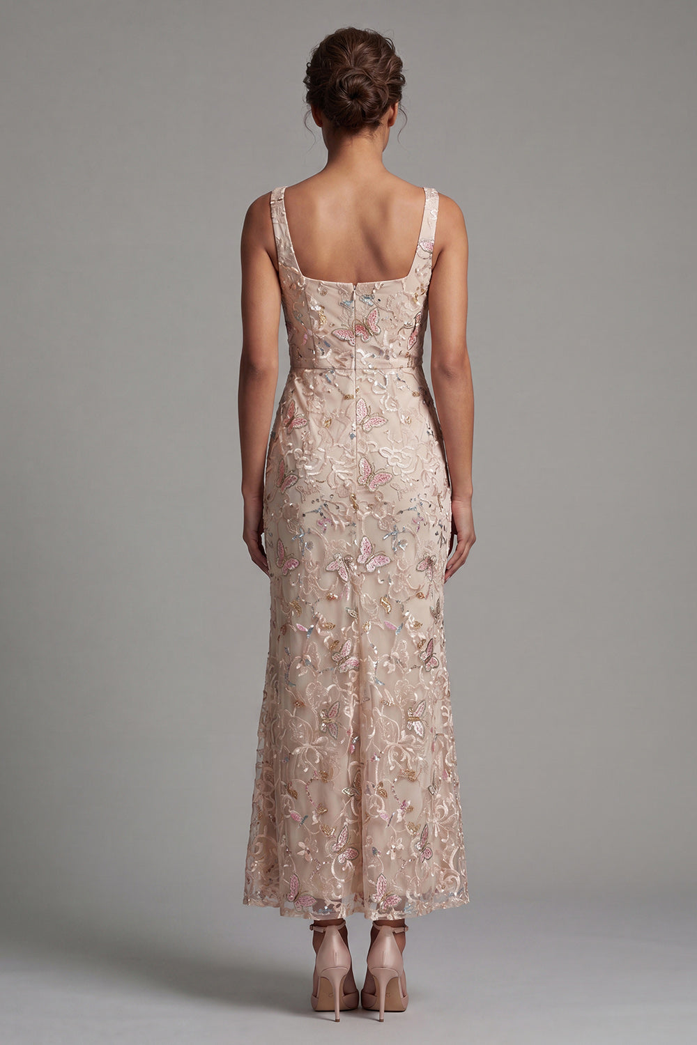 Mermaid Blush Square Neck Beaded Midi Mother Of the Bride Dress