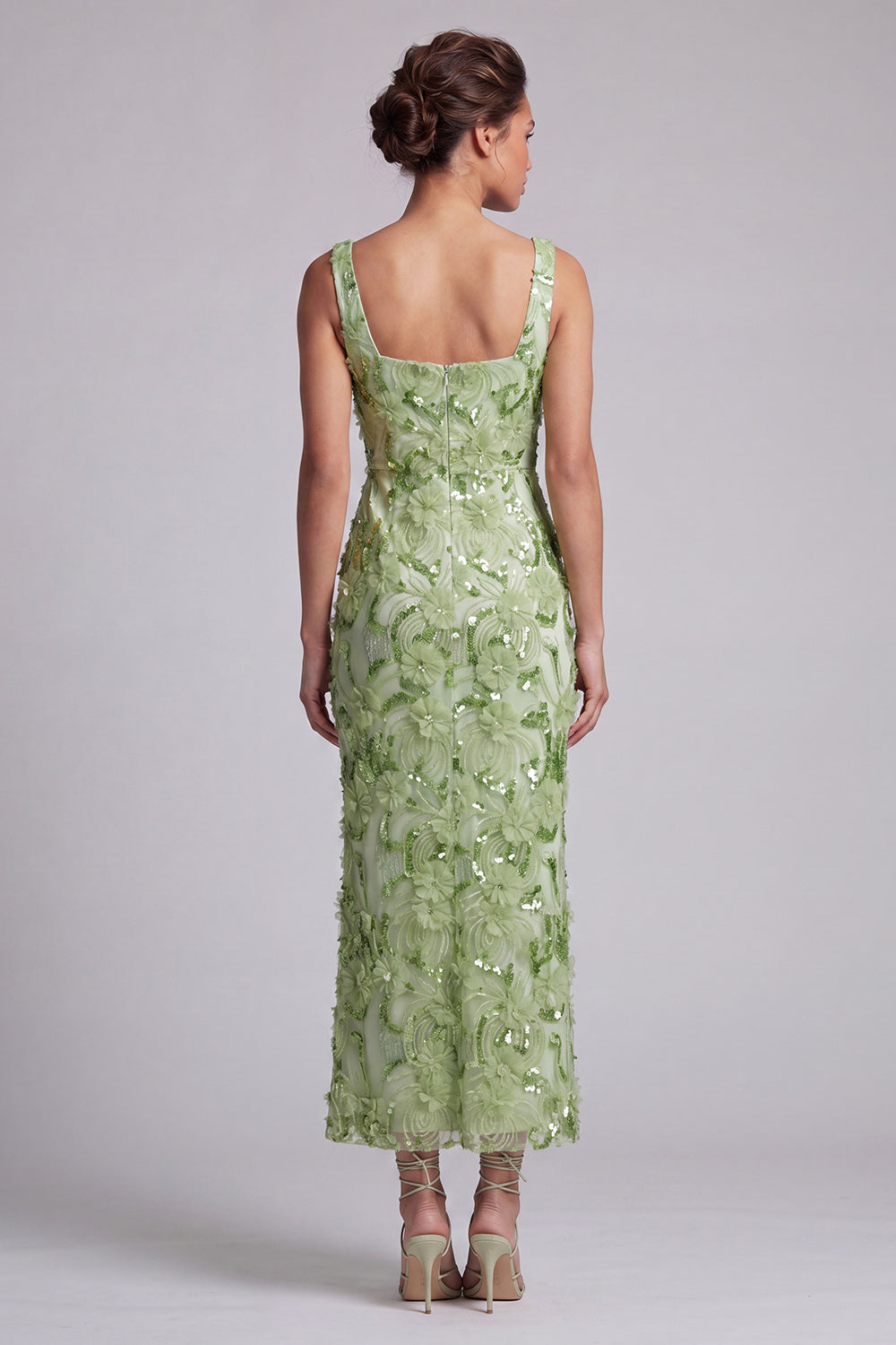 Mermaid Blush Square Neck Beaded Midi Mother Of the Bride Dress
