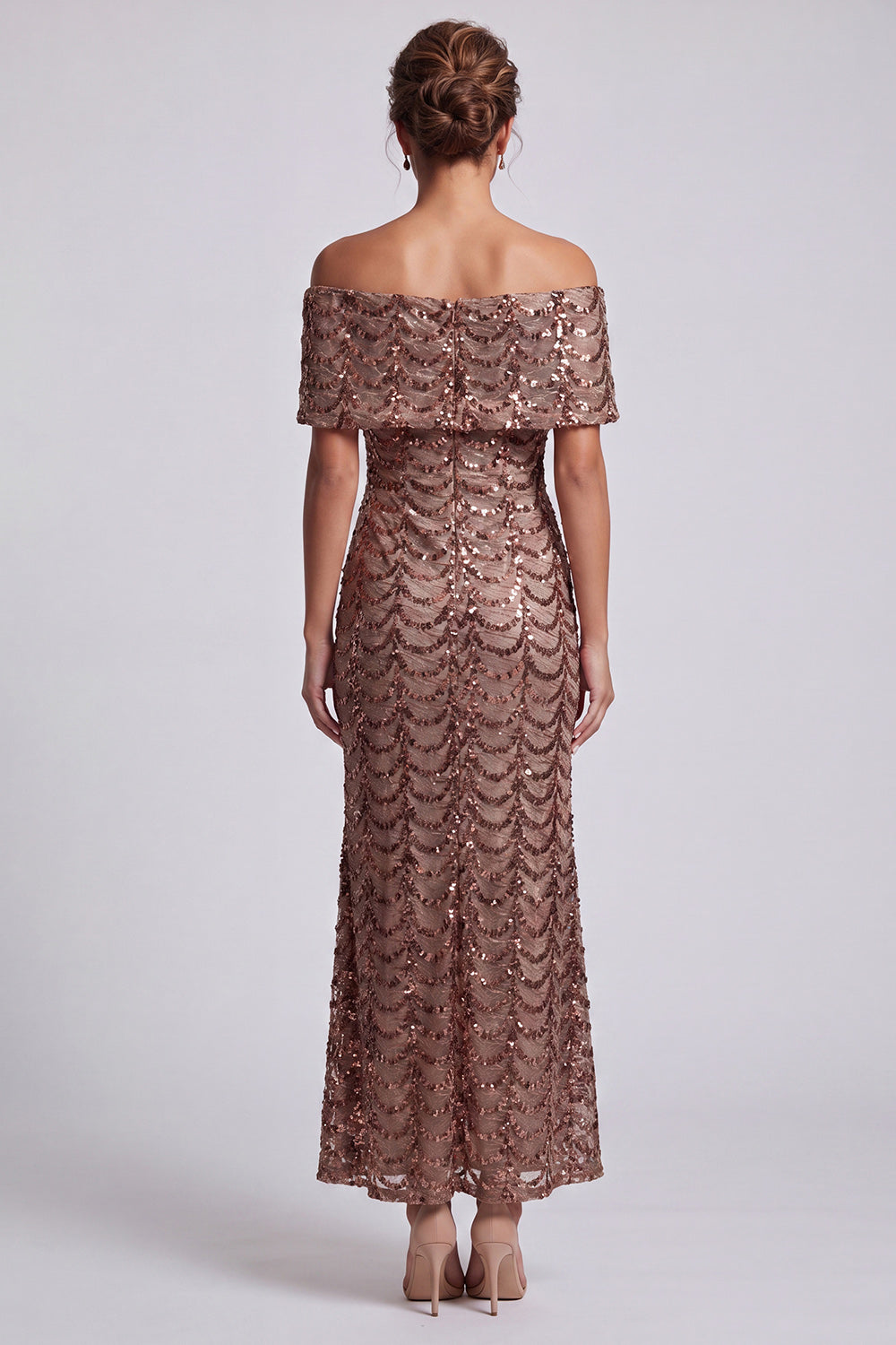 Sparkly Mermaid Navy Off the Shoulder Midi Mother Of the Bride Dress with Sequins