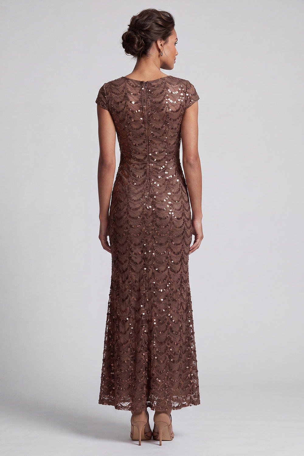 Sparkly Navy Mermaid Round Neck Sequins Midi Mother Of the Bride Dress with Cap Sleeves