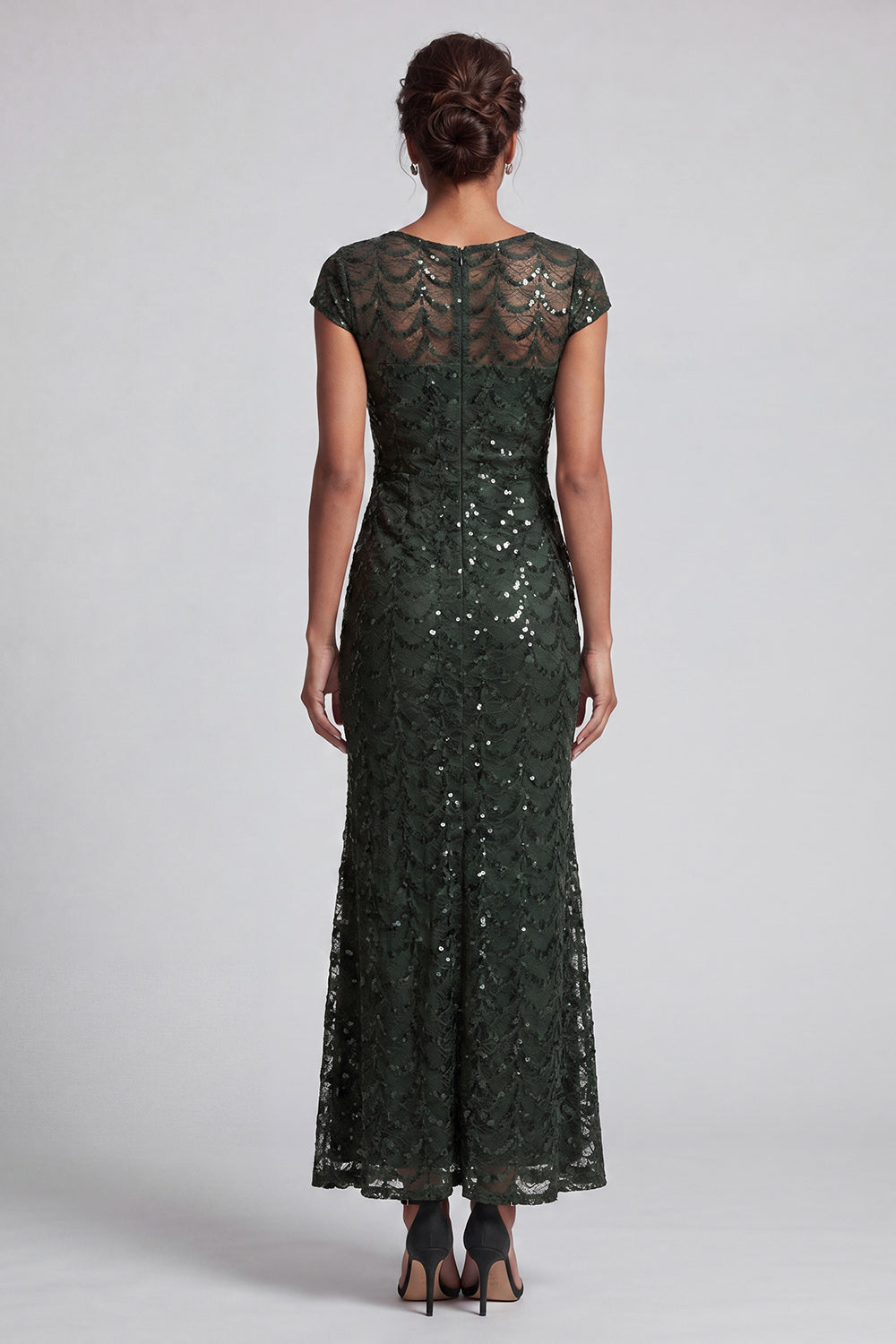Sparkly Navy Mermaid Round Neck Sequins Midi Mother Of the Bride Dress with Cap Sleeves