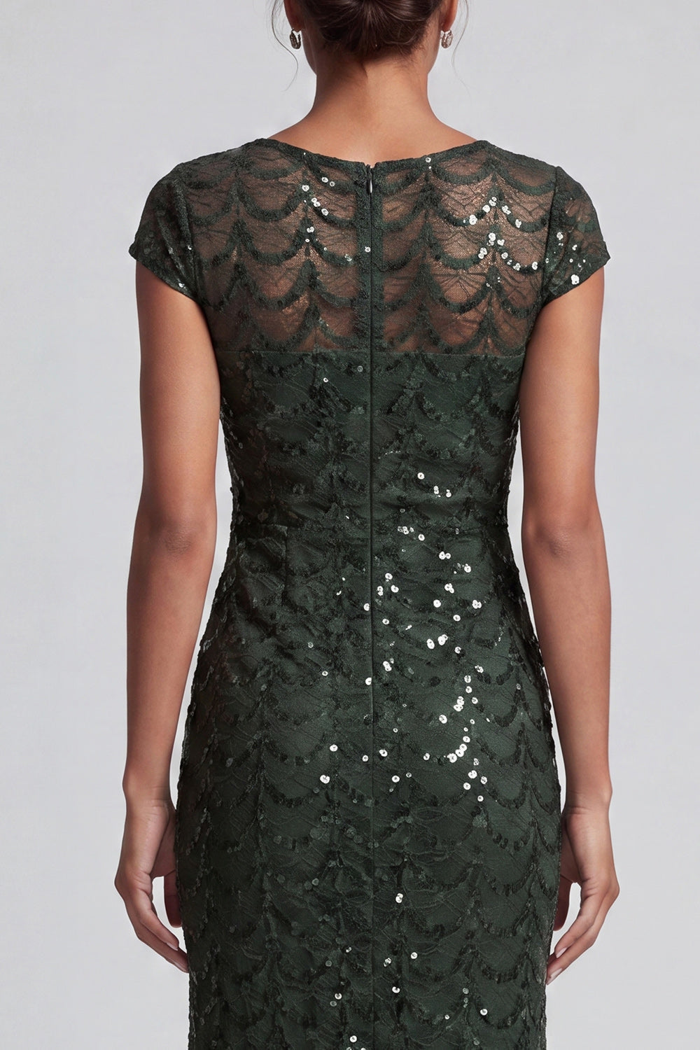 Sparkly Navy Mermaid Round Neck Sequins Midi Mother Of the Bride Dress with Cap Sleeves