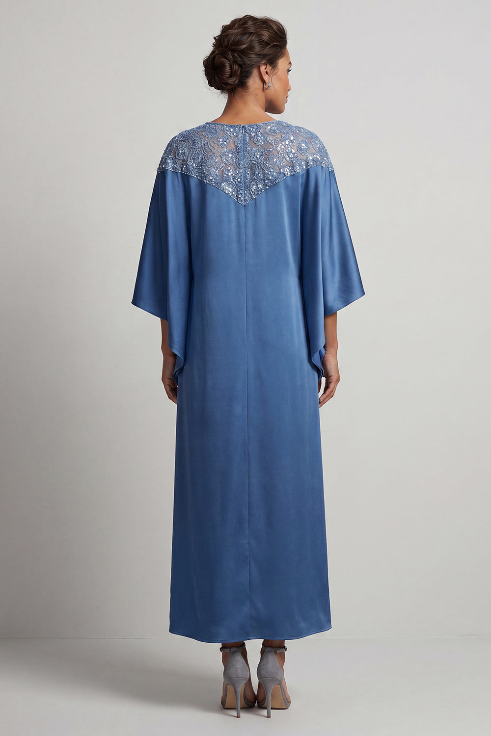 Blue Sheath Round Neck Midi Mother of the Bride Dress with Sequins