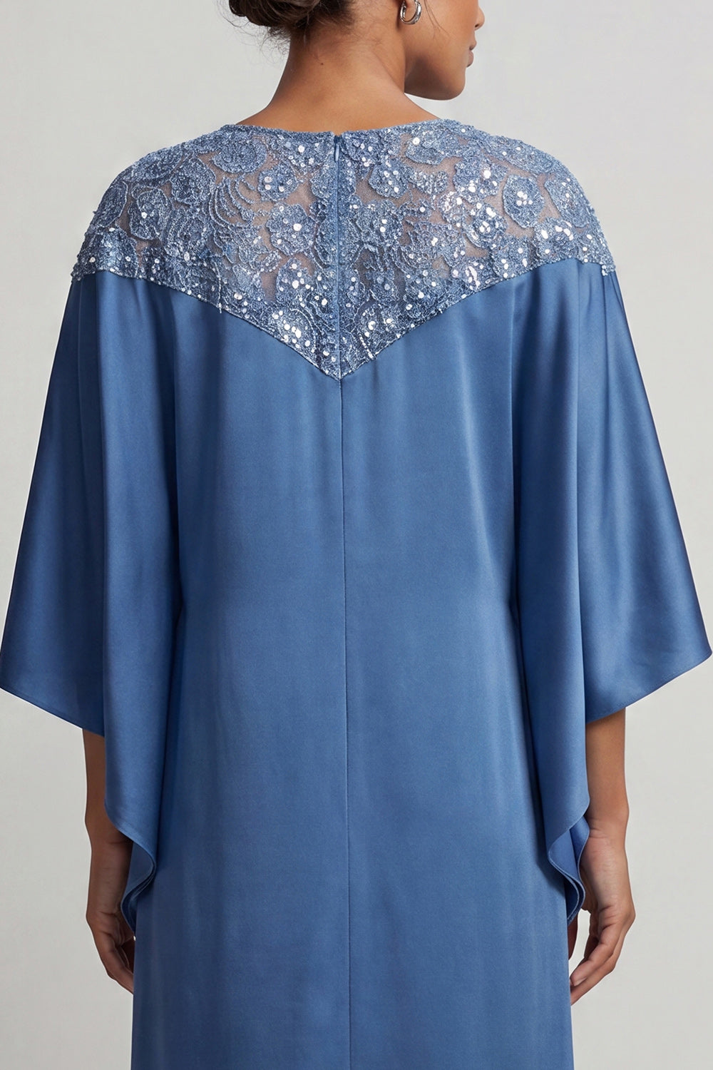 Blue Sheath Round Neck Midi Mother of the Bride Dress with Sequins