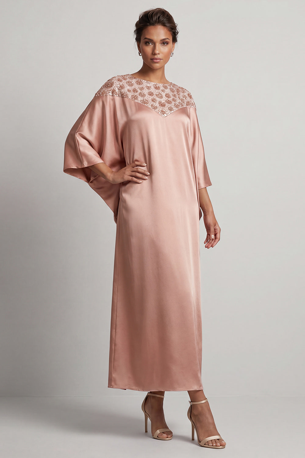 Blue Sheath Round Neck Midi Mother of the Bride Dress with Sequins