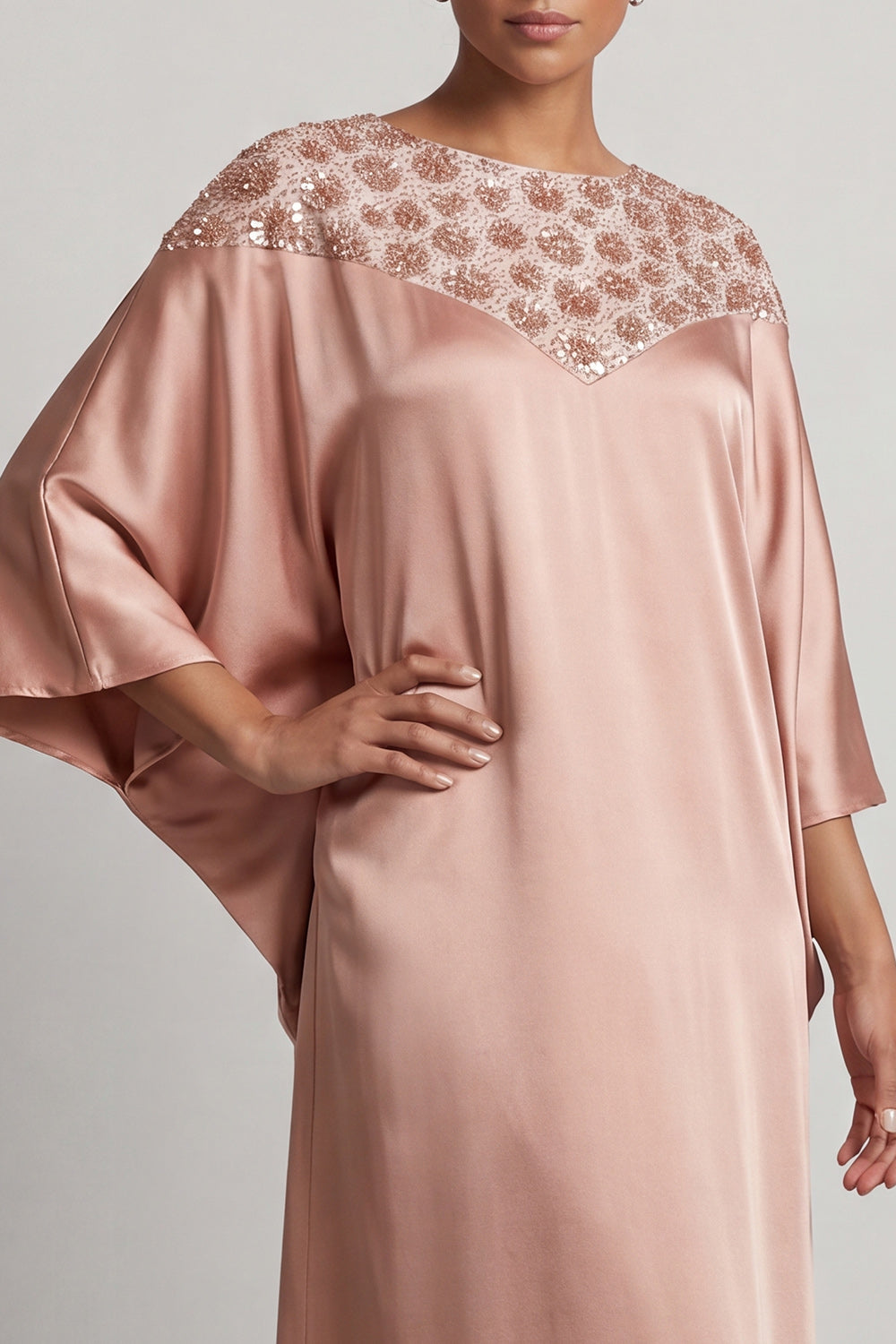 Blue Sheath Round Neck Midi Mother of the Bride Dress with Sequins