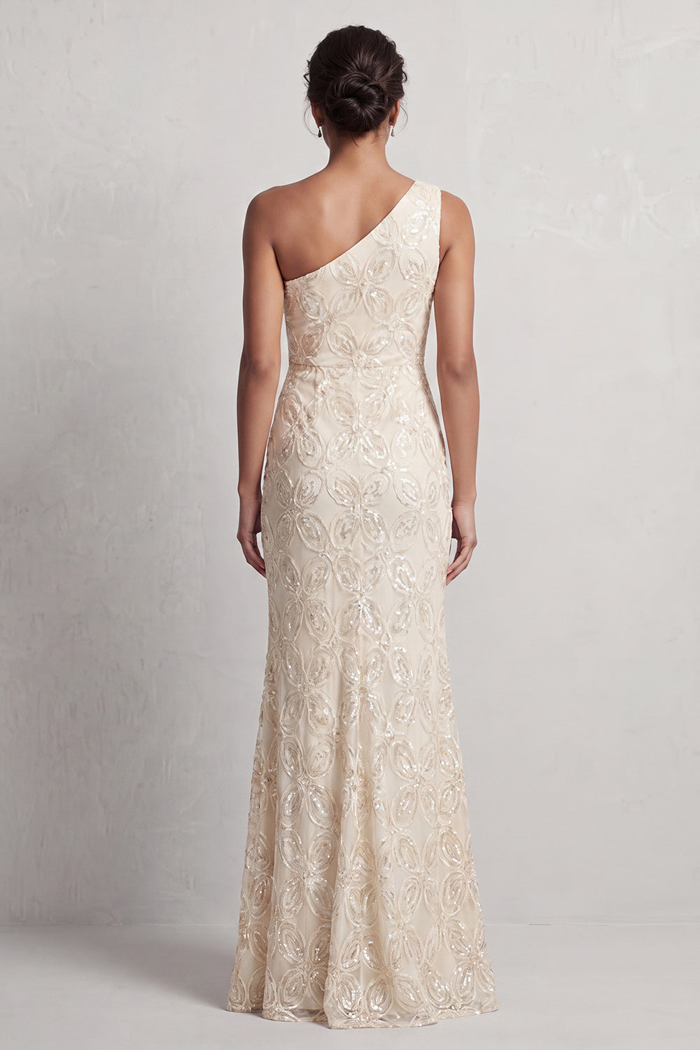 Dusty Blue One-Shoulder Mermaid Sequined Long Mother of the Bride Dress with Slit