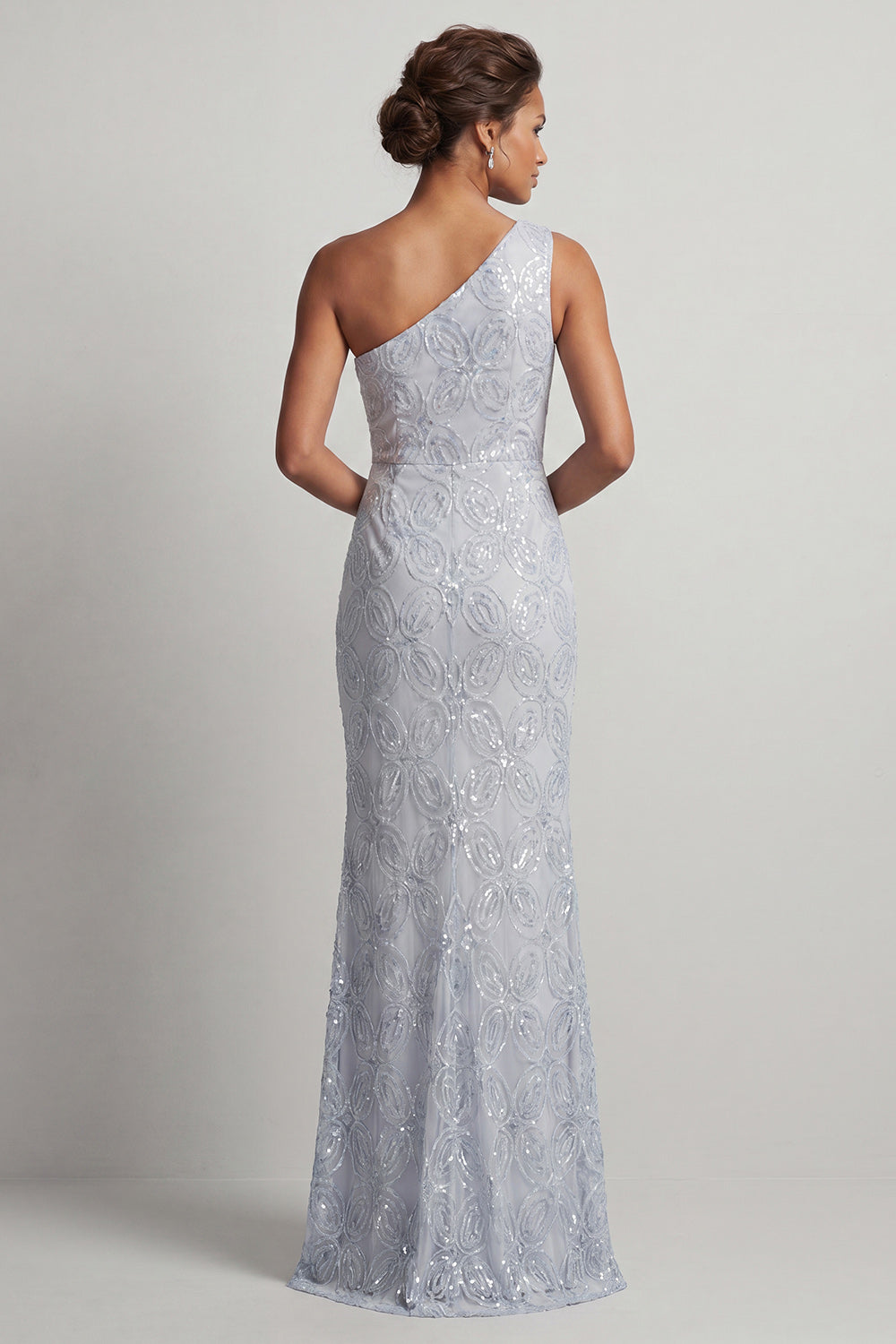 Dusty Blue One-Shoulder Mermaid Sequined Long Mother of the Bride Dress with Slit