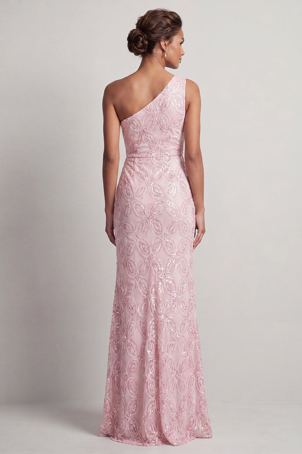 Dusty Blue One-Shoulder Mermaid Sequined Long Mother of the Bride Dress with Slit