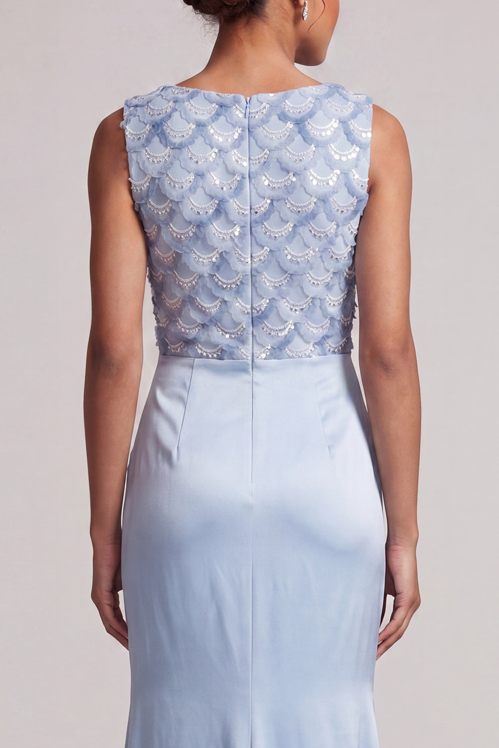 Sky Blue Mermaid Sequins Bateau Neck Long Mother Of the Bride Dress