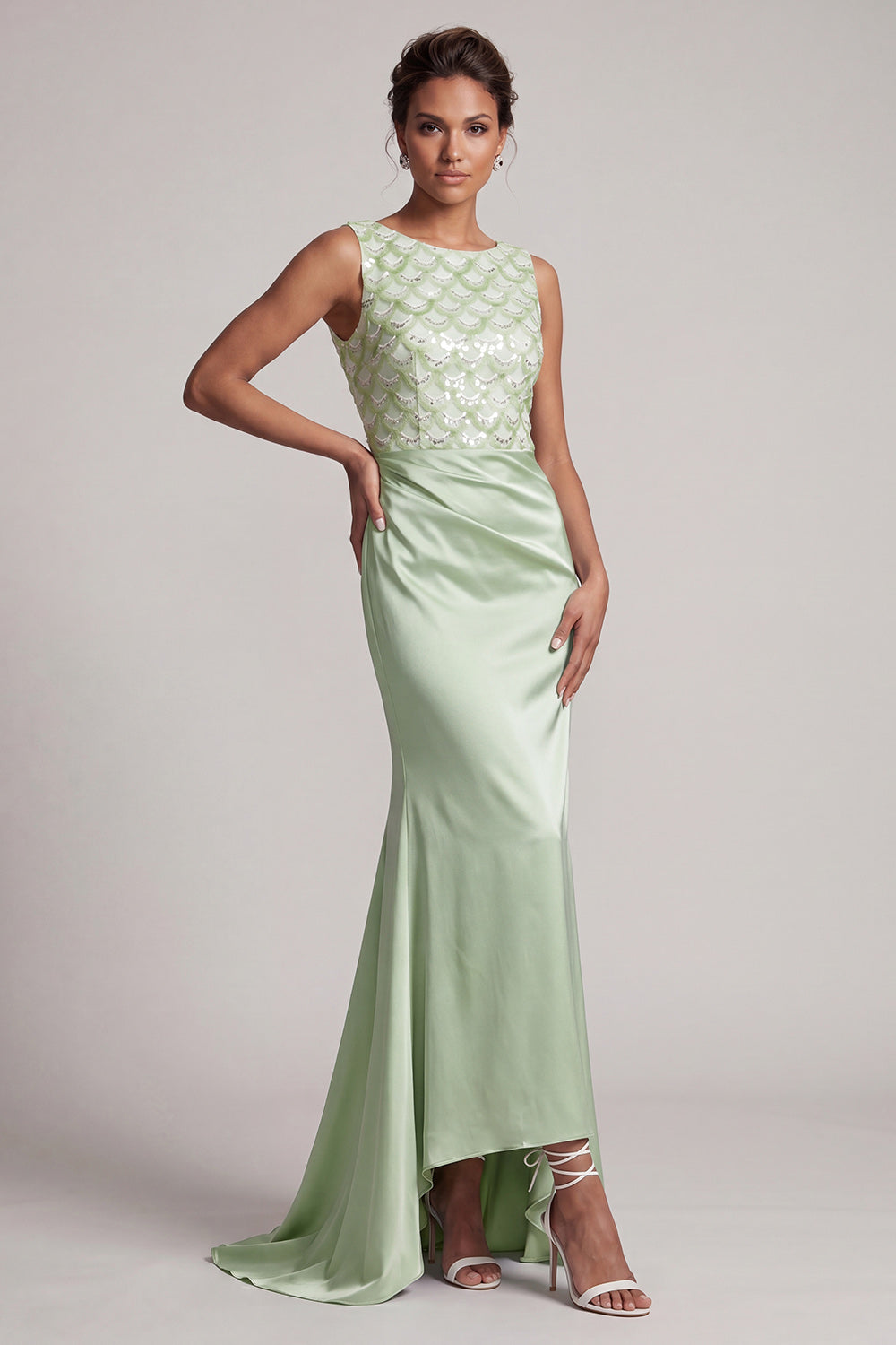 Sky Blue Mermaid Sequins Bateau Neck Long Mother Of the Bride Dress
