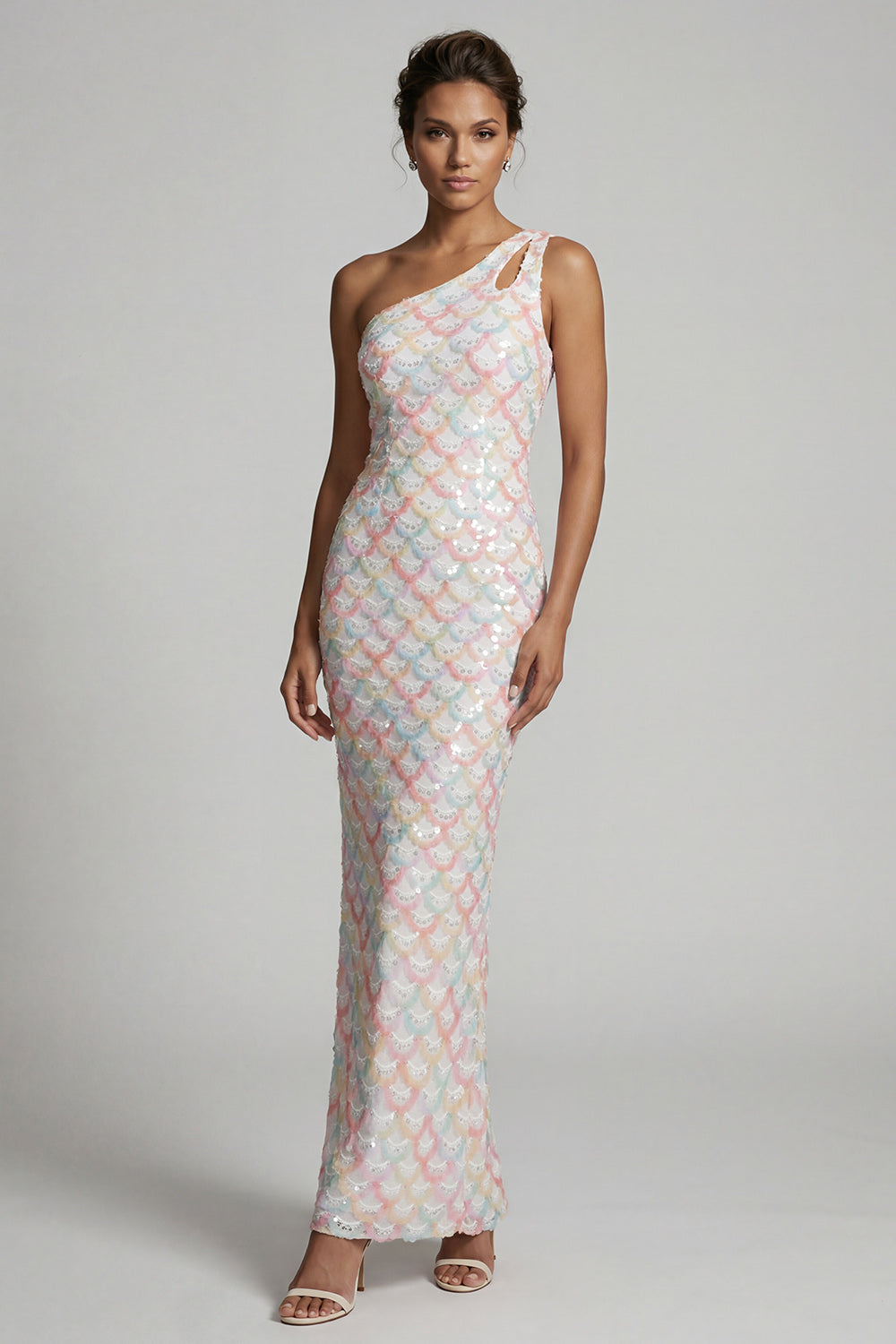 Blush Mermaid One Shoulder Sequins Long Mother Of the Bride Dress