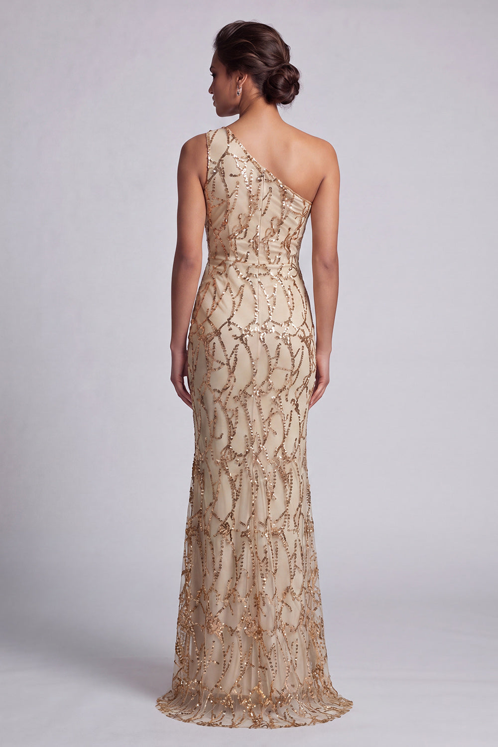 One Shoulder Pink Mermaid Sequins Cut Out Long Mother Of the Bride Dress