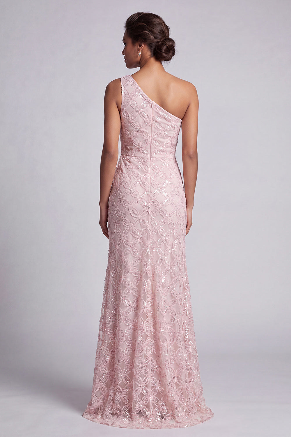 One Shoulder Pink Mermaid Sequins Cut Out Long Mother Of the Bride Dress
