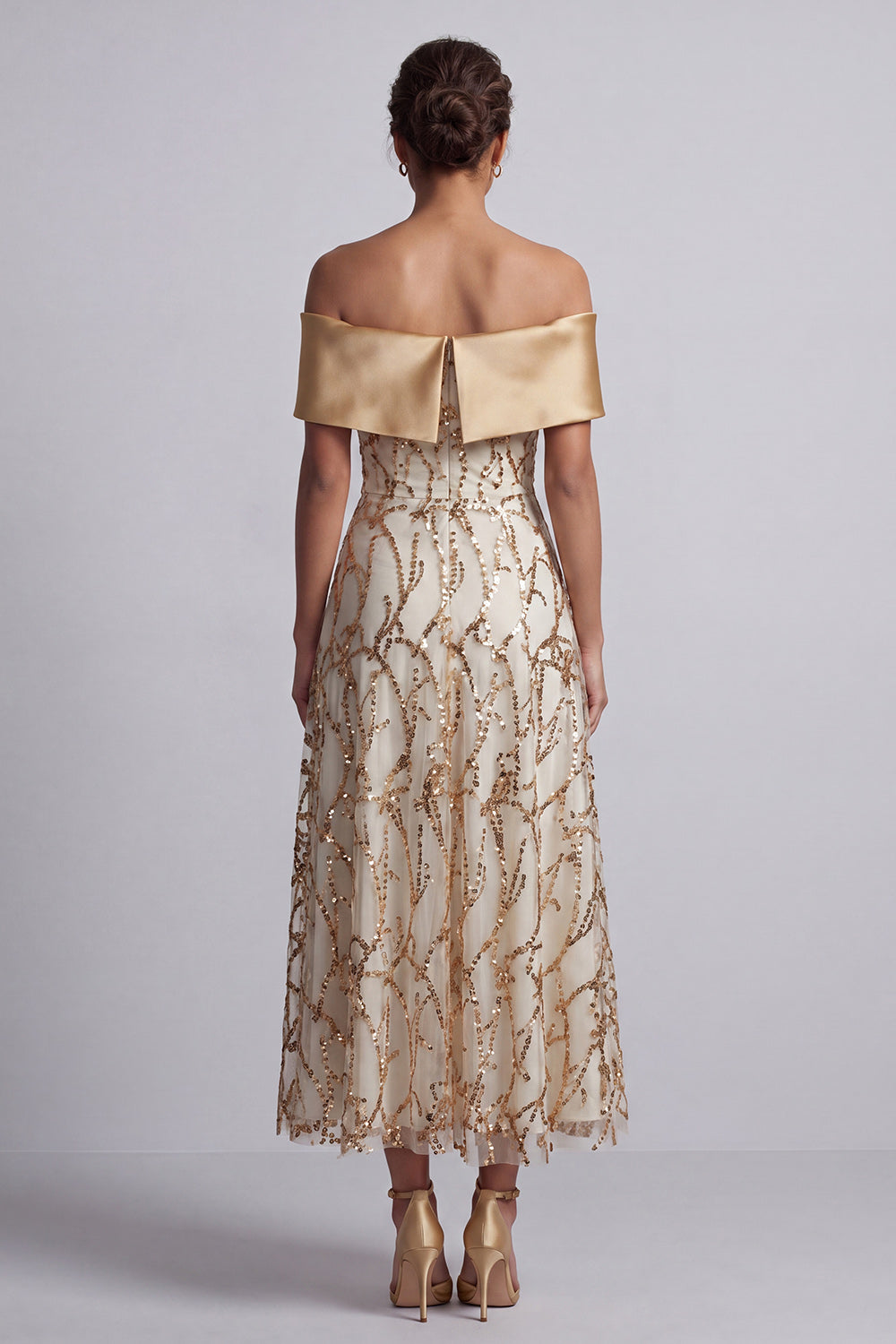 A-Line Red Off the Shoulder Midi Mother Of the Bride Dress with Sequins