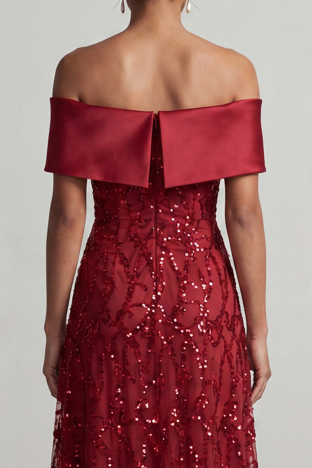 A-Line Red Off the Shoulder Midi Mother Of the Bride Dress with Sequins