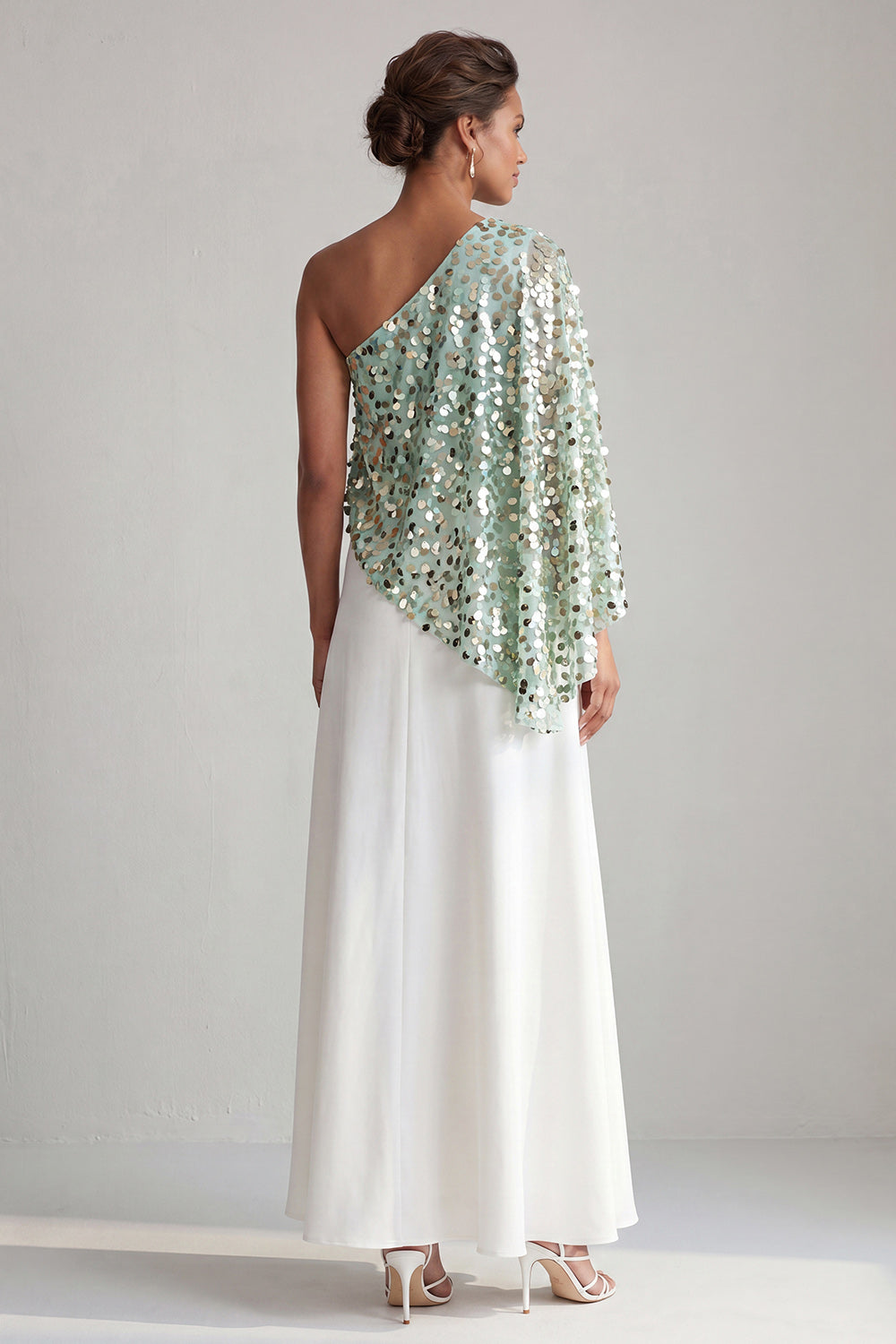 One Shoulder Champagne A-Line Midi Mother Of the Bride Dress with Sequins