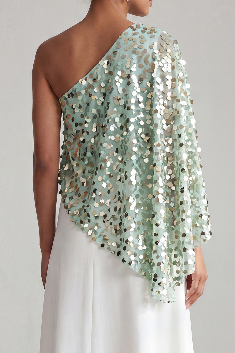 One Shoulder Champagne A-Line Midi Mother Of the Bride Dress with Sequins