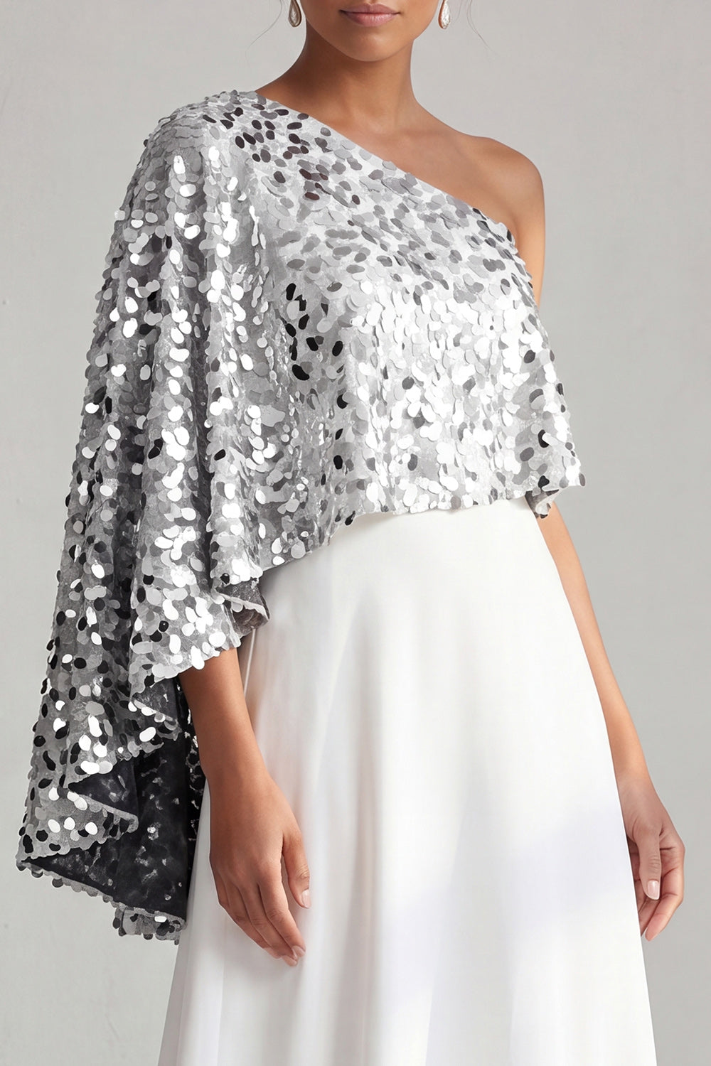 One Shoulder Champagne A-Line Midi Mother Of the Bride Dress with Sequins