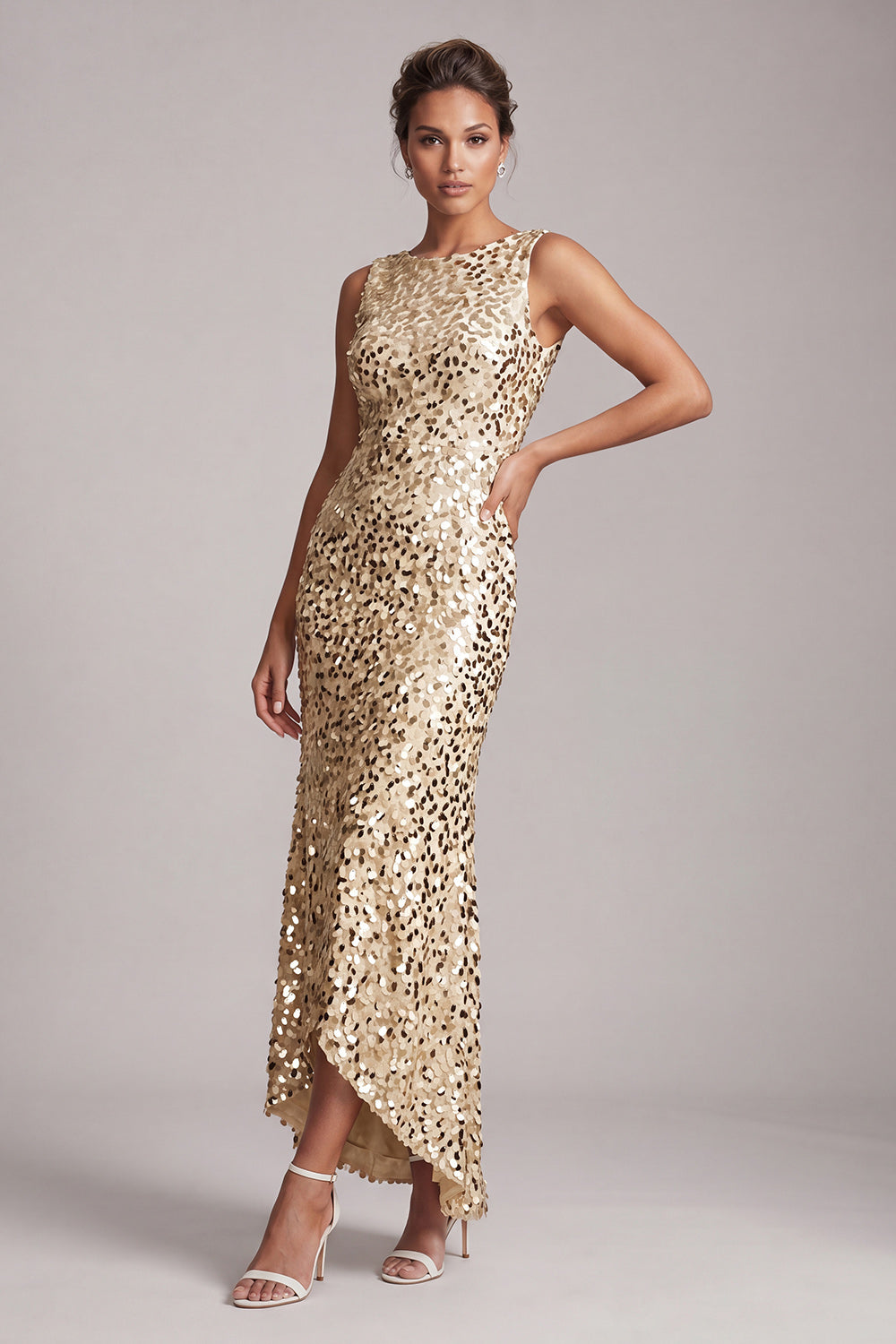 Sparkly Green Mermaid Asymmetrical Round Neck Midi Mother Of the Bride Dress with Sequins