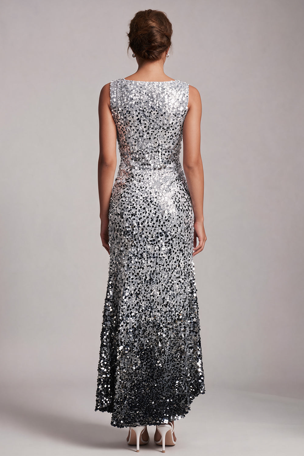 Sparkly Green Mermaid Asymmetrical Round Neck Midi Mother Of the Bride Dress with Sequins