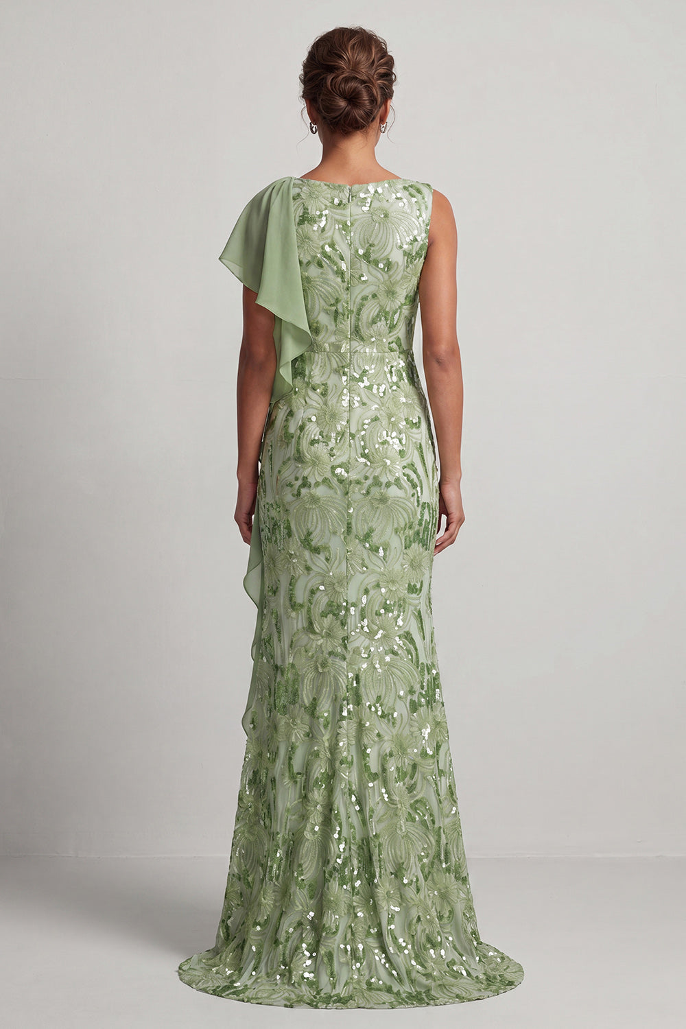 Champagne Mermaid Sequins Bateau Neck Long Mother Of the Bride Dress with Ruffles