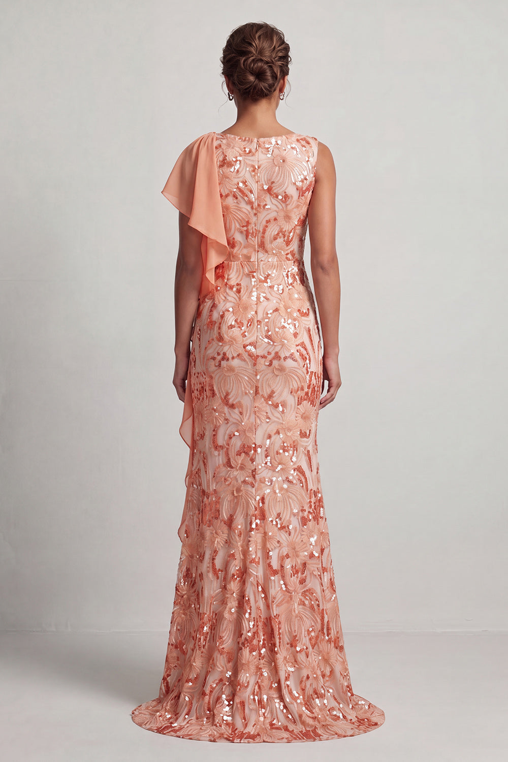 Champagne Mermaid Sequins Bateau Neck Long Mother Of the Bride Dress with Ruffles