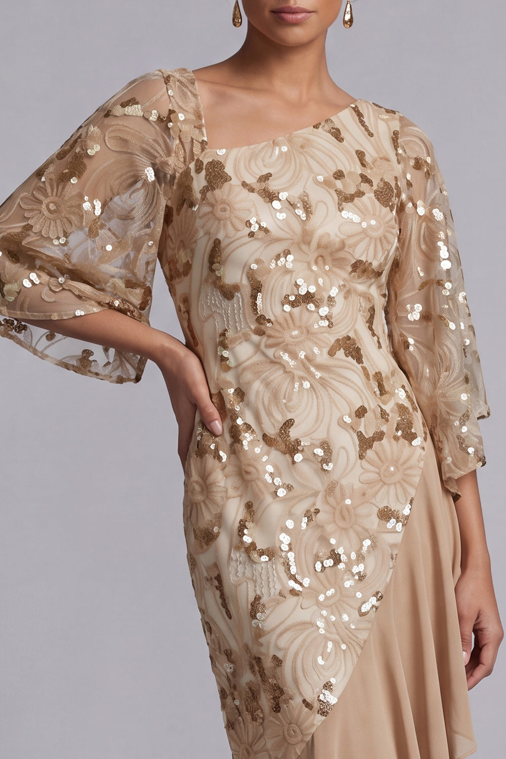 Robe de mère de la mariée sirène pastèque asymétrique à paillettes avec volants