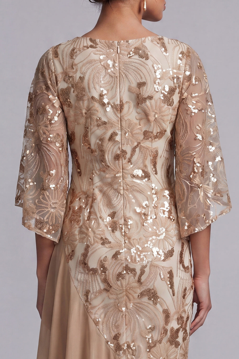 Robe de mère de la mariée sirène pastèque asymétrique à paillettes avec volants