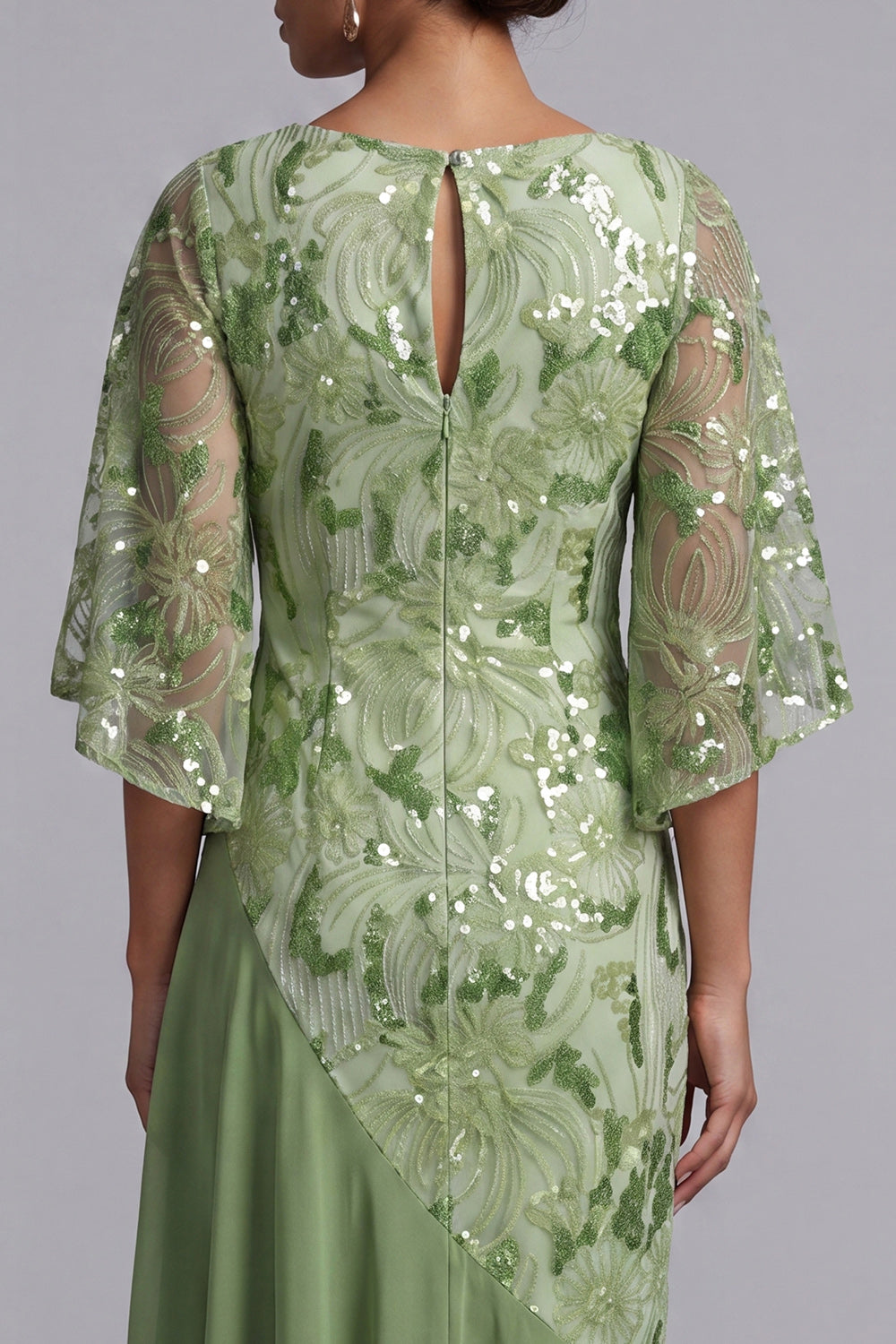 Robe de mère de la mariée sirène pastèque asymétrique à paillettes avec volants