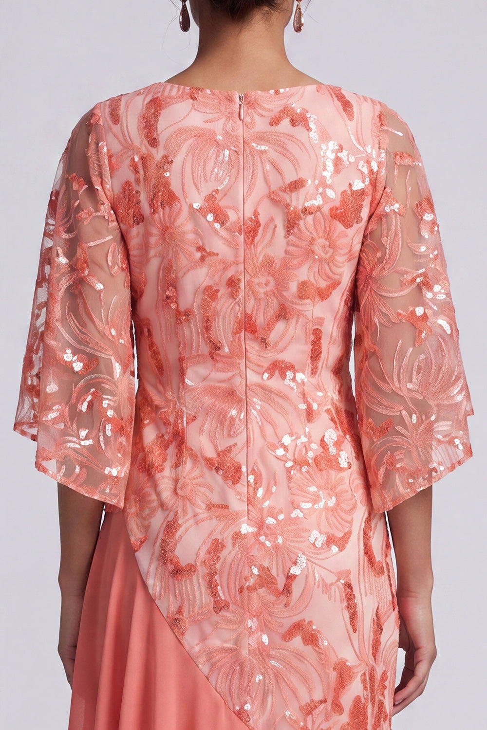 Robe de mère de la mariée sirène pastèque asymétrique à paillettes avec volants