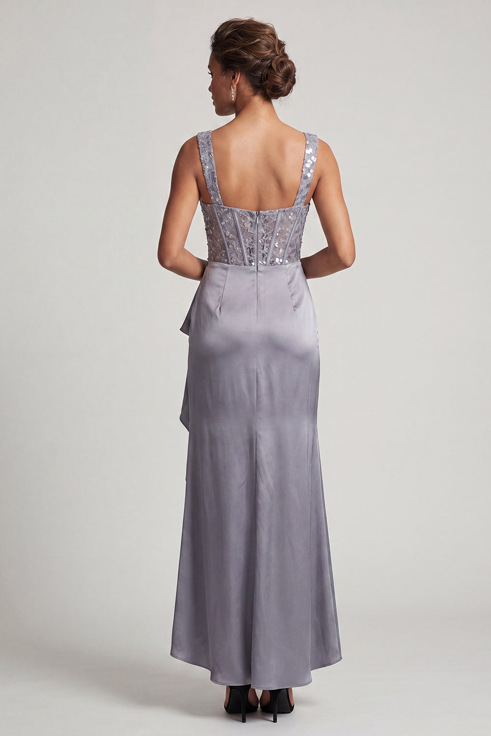 White Mermaid Corset Ruched Sequins Midi Mother Of the Bride Dress with Ruffles