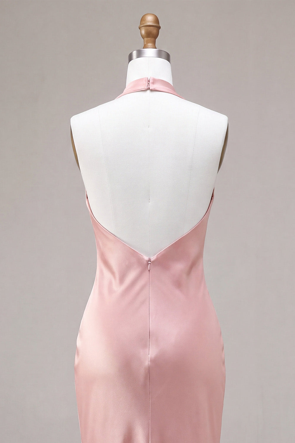 Dark Pink Mermaid Satin Halter Neck Backless Midi Dress with Bow