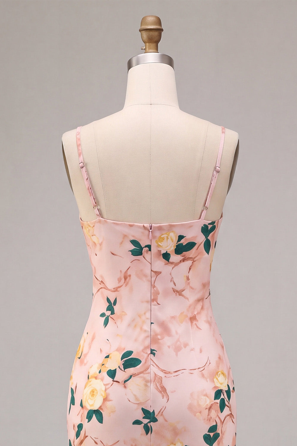 Pink Mermaid Floral Spaghetti Straps Midi Dress