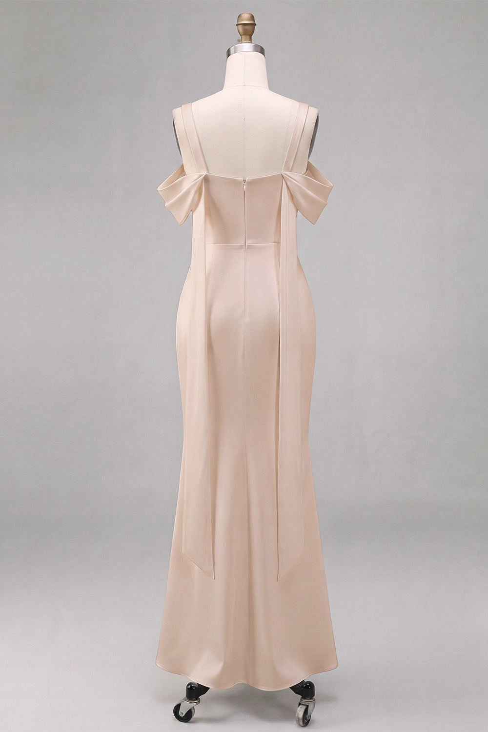Light Champagne Cold Shoulder Ruched Mermaid Midi Dress
