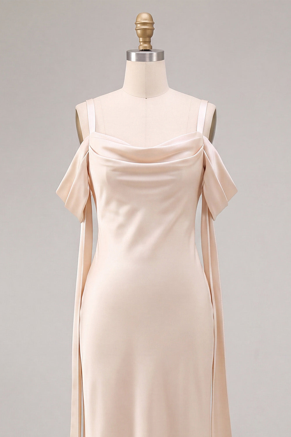 Light Champagne Cold Shoulder Ruched Mermaid Midi Dress