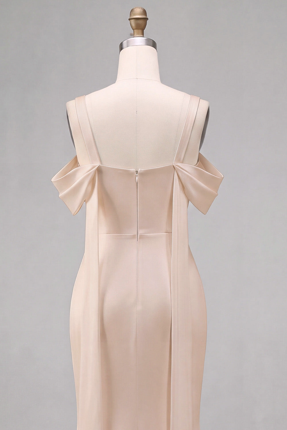 Light Champagne Cold Shoulder Ruched Mermaid Midi Dress