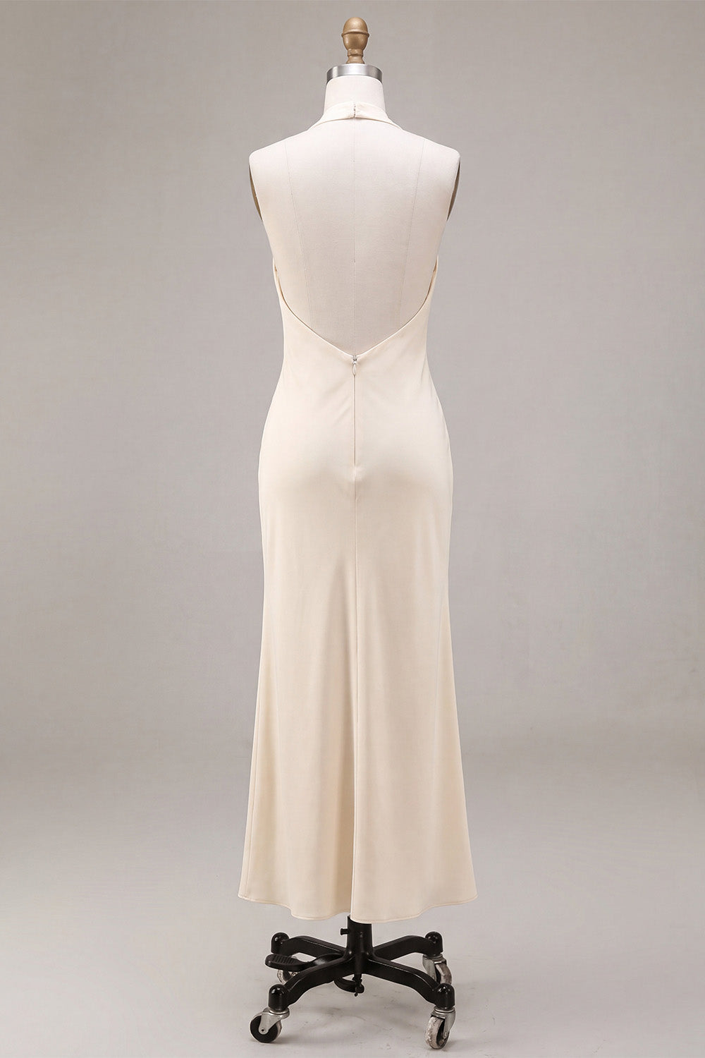 Chiffon Apricot Mermaid Halter Neck Ruched Ruffled Midi Dress with 3D Flower