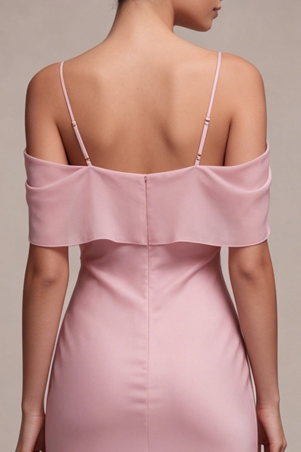 Chiffon Dark Pink Cold Shoulder Mermaid Midi Dress