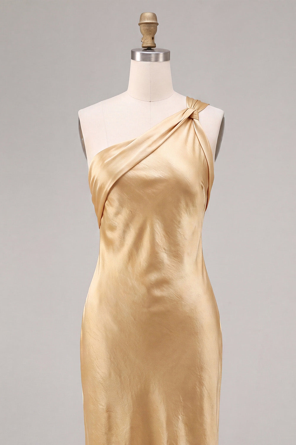 Satin Gold One Shoulder Mermaid Midi Dress