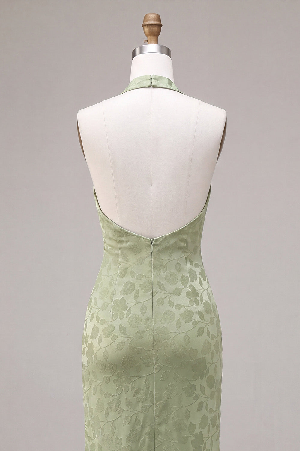 Light Green Halter Neck Printed Mermaid Floral Midi Dress
