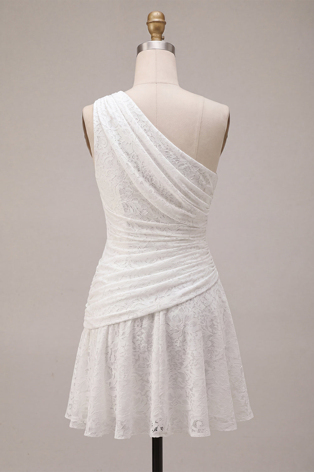 One Shoulder Ruched Lace Asymmetrical Bodycon Little White Dress