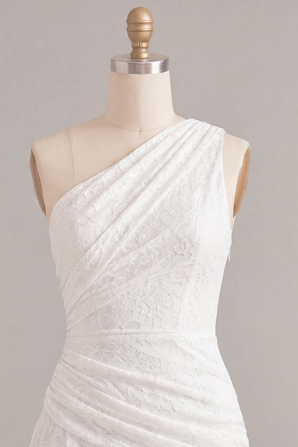 One Shoulder Ruched Lace Asymmetrical Bodycon Little White Dress