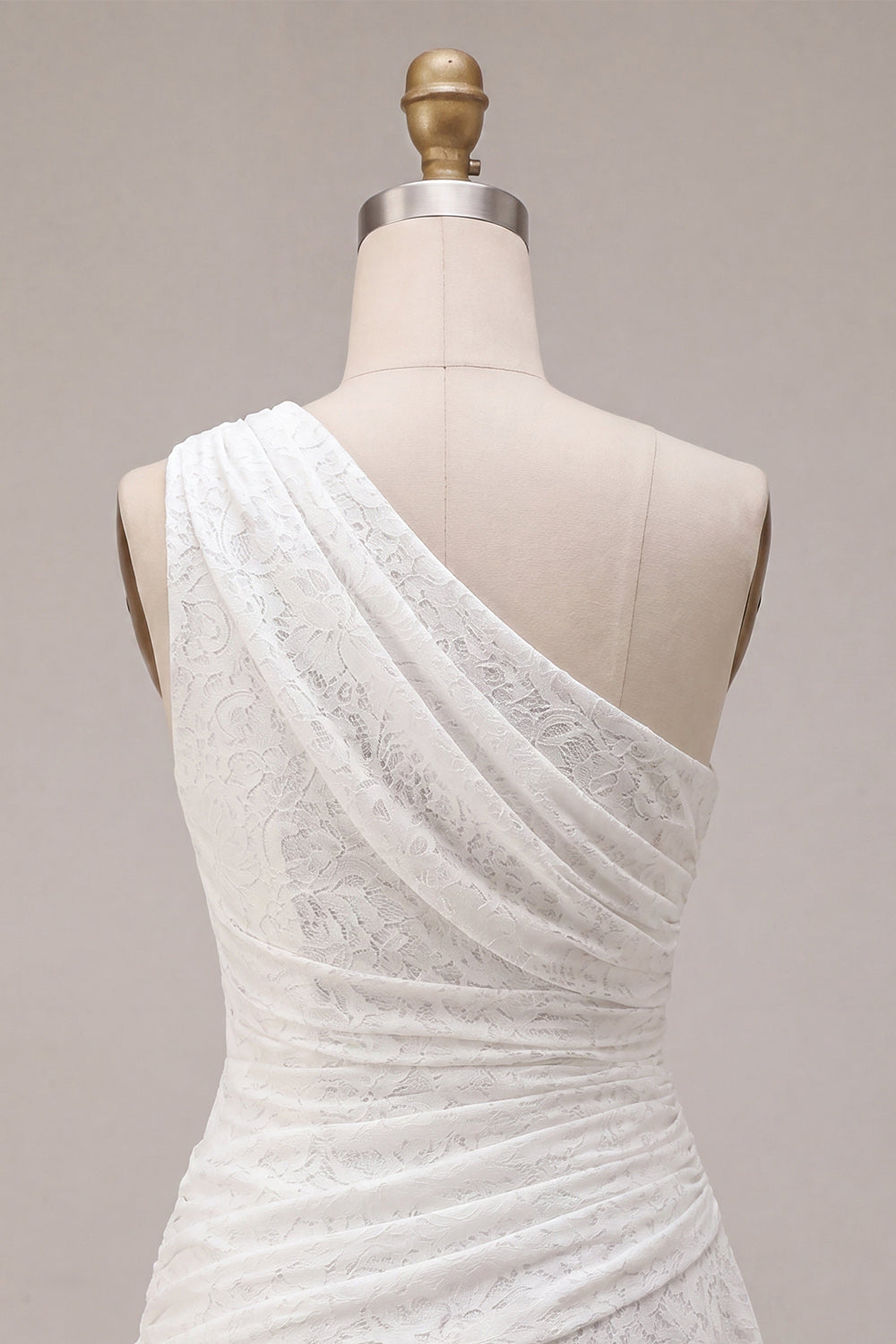 One Shoulder Ruched Lace Asymmetrical Bodycon Little White Dress