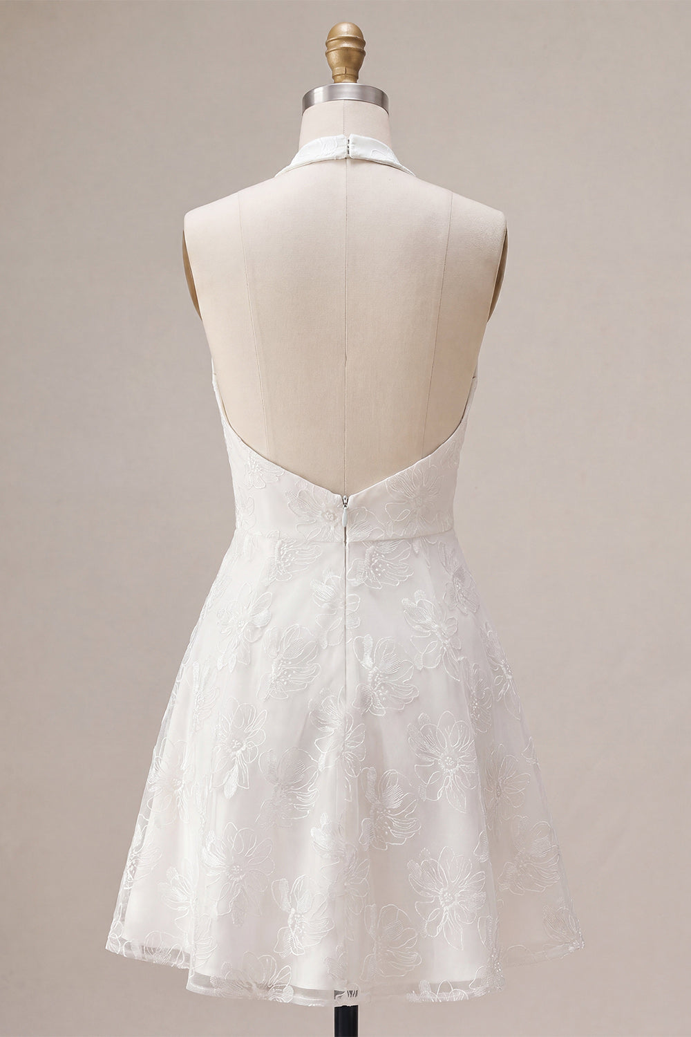 A-Line Halter Neck Floral Little White Dress