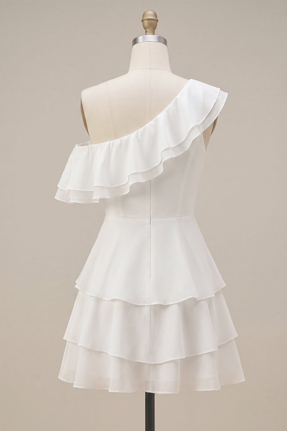 Robe Courte Asymétrique en Chiffon et Volants, Ligne A, Blanche